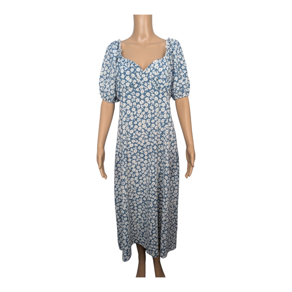 Missguided Blue and White Floral Smocked Milkmaid Midi Dress 10